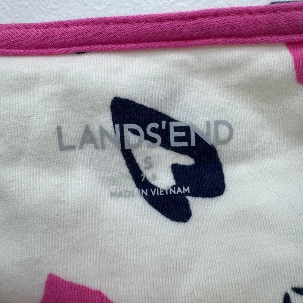 Lands End Stripes Like New Hearts Long Sleeve Dress Sz 7-8 blue pink